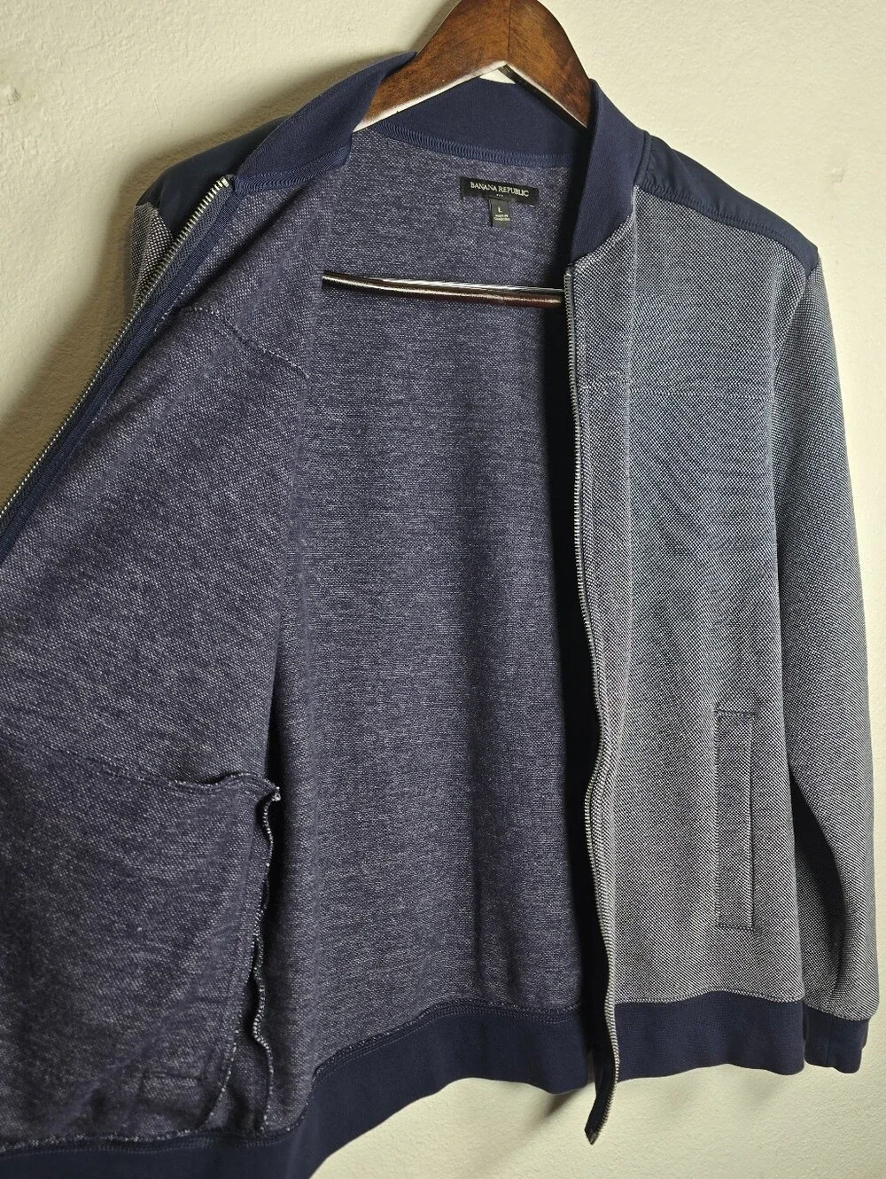 Banana Republic Men Knit Bomber Jacket Navy Blue Full Zip Sweater Large 530765-0